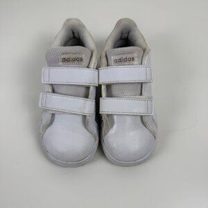 Adidas Kids White Velcro Sneakers Iridescent Stripes Size 7K